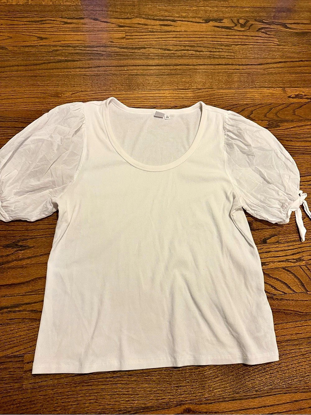 Gap Ribbed Puff Sleeve Top in White Size XL